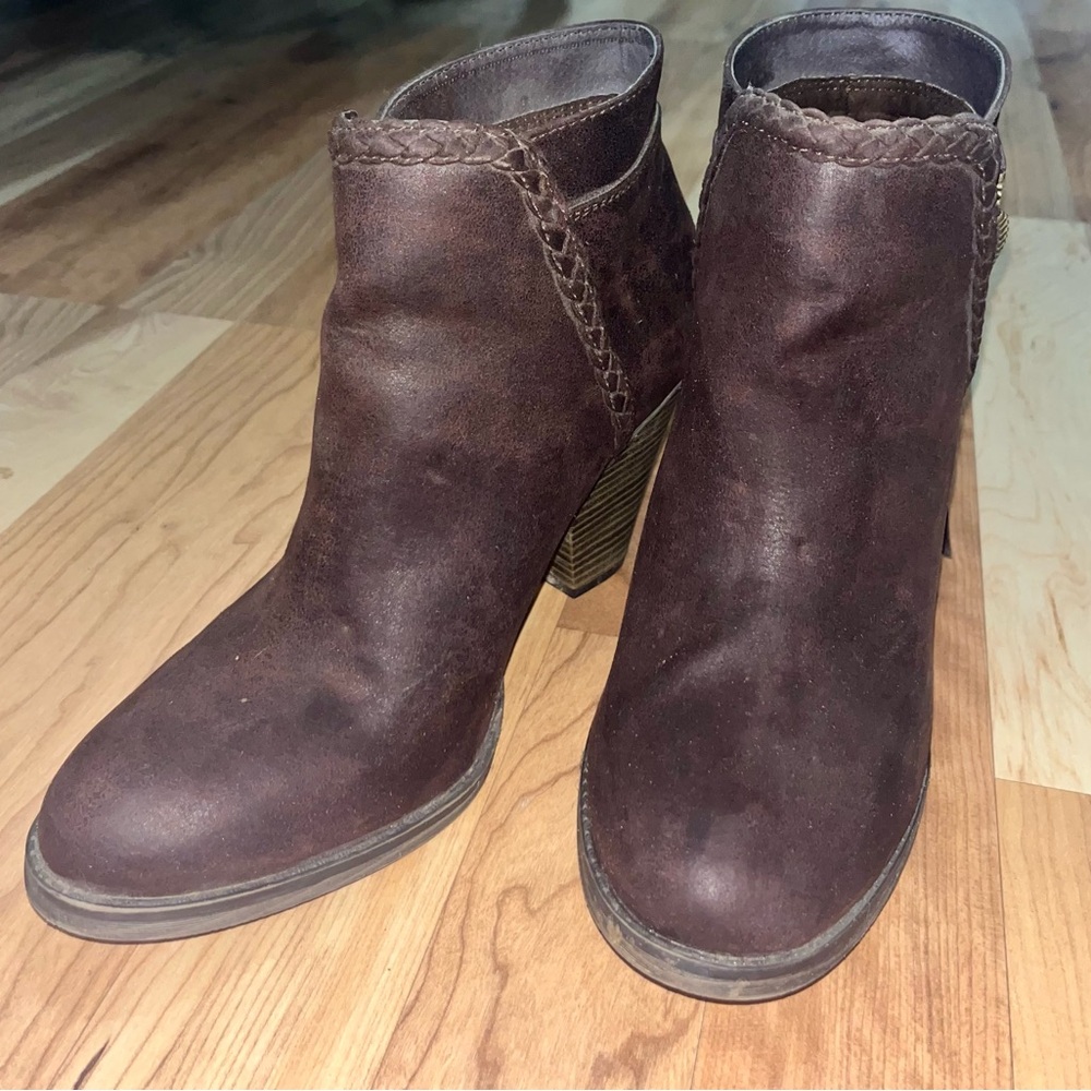 MIA Brown Ankle Booties Rugged Slip-On Design